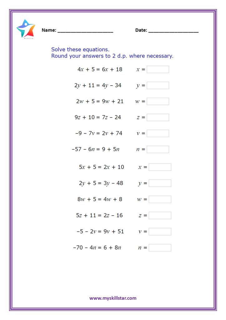Algebra Math worksheets