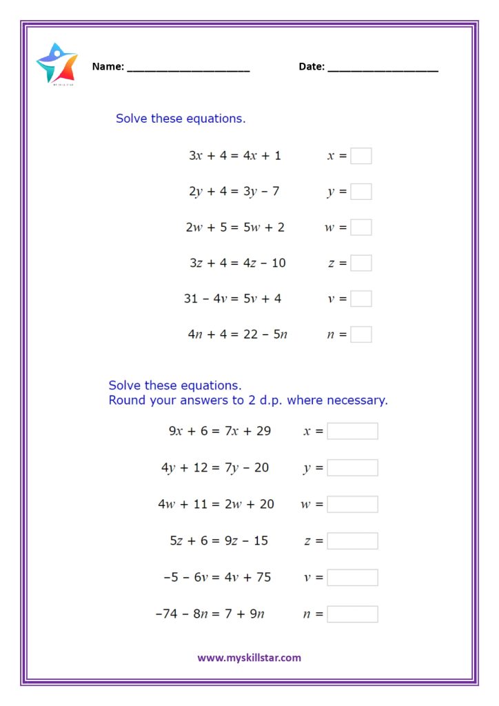 x on both sides math worksheet